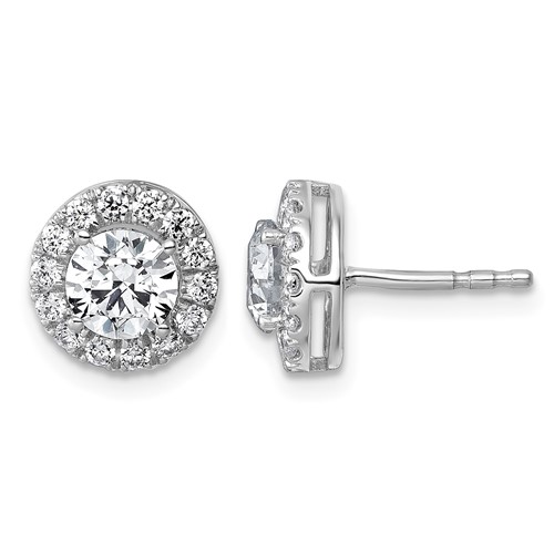 14K White Gold 1.88 Carat Lab Grown Diamond VS+ F+ Round Complete Halo Post Earrings