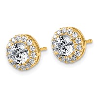 14K Yellow Gold 1.88 Carat Lab Grown Diamond VS+ F+ Round Complete Halo Post Earrings view 2