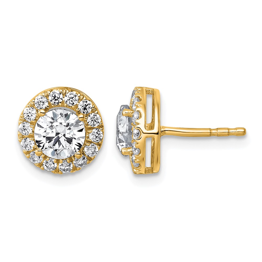14K Yellow Gold 1.88 Carat Lab Grown Diamond VS+ F+ Round Complete Halo Post Earrings