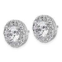 14K White Gold 5 Carat Lab Grown Diamond VS+ F+ Round Complete Halo Post Earrings view 2