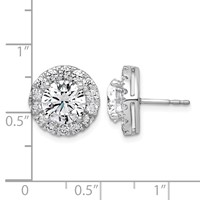 14K White Gold 5 Carat Lab Grown Diamond VS+ F+ Round Complete Halo Post Earrings view 5