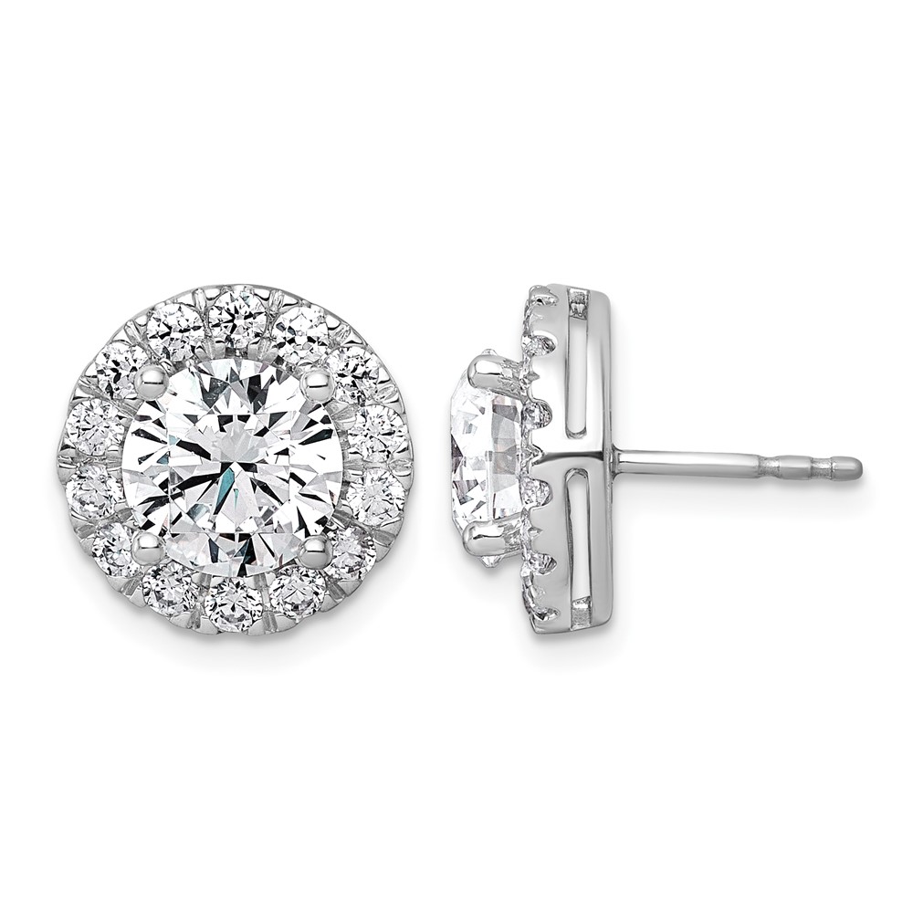 14K White Gold 5 Carat Lab Grown Diamond VS+ F+ Round Complete Halo Post Earrings