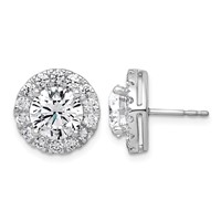 14K White Gold 5 Carat Lab Grown Diamond VS+ F+ Round Complete Halo Post Earrings view 1