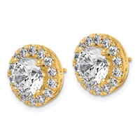 14K Yellow Gold 5 Carat Lab Grown Diamond VS+ F+ Round Complete Halo Post Earrings view 2