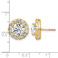 14K Yellow Gold 5 Carat Lab Grown Diamond VS+ F+ Round Complete Halo Post Earrings view 3
