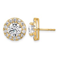 14K Yellow Gold 5 Carat Lab Grown Diamond VS+ F+ Round Complete Halo Post Earrings view 1
