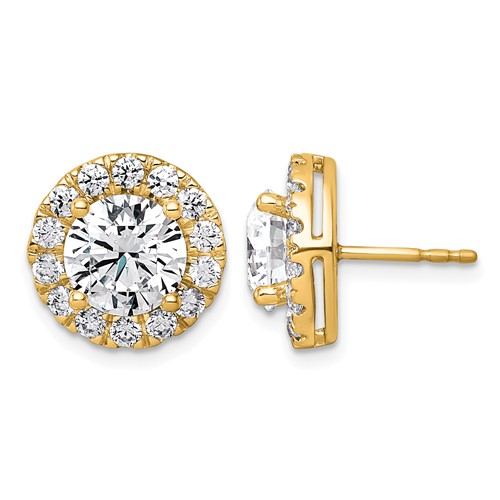 14K Yellow Gold 5 Carat Lab Grown Diamond VS+ F+ Round Complete Halo Post Earrings
