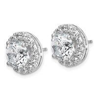 14K White Gold 6.25 Carat Lab Grown Diamond VS+ F+ Round Complete Halo Post Earrings view 2