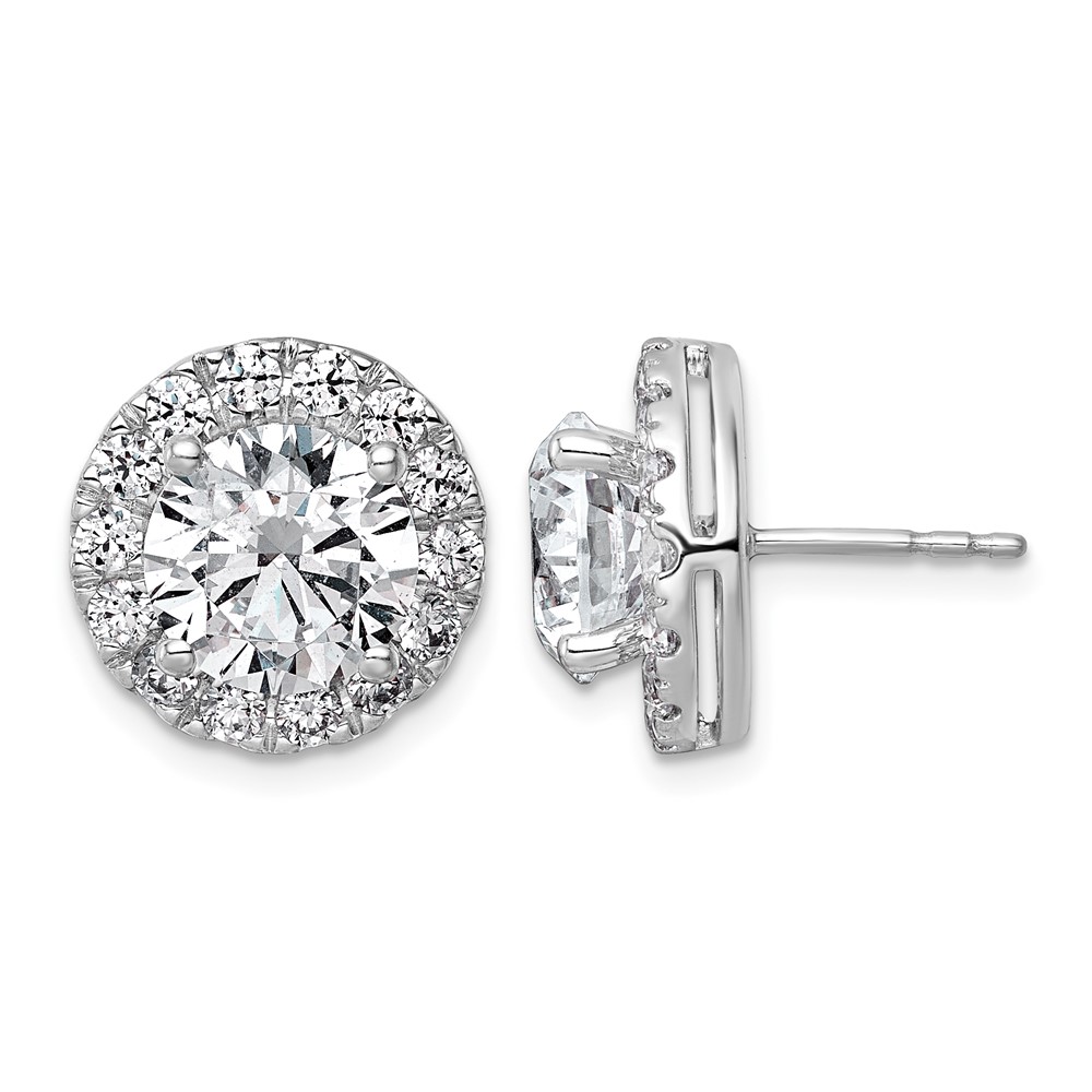 14K White Gold 6.25 Carat Lab Grown Diamond VS+ F+ Round Complete Halo Post Earrings