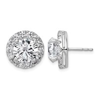 14K White Gold 6.25 Carat Lab Grown Diamond VS+ F+ Round Complete Halo Post Earrings view 1