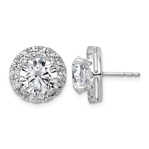 14K White Gold 6.25 Carat Lab Grown Diamond VS+ F+ Round Complete Halo Post Earrings