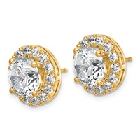 14K Yellow Gold 6.25 Carat Lab Grown Diamond VS+ F+ Round Complete Halo Post Earrings view 2