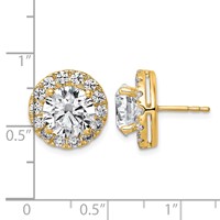 14K Yellow Gold 6.25 Carat Lab Grown Diamond VS+ F+ Round Complete Halo Post Earrings view 3