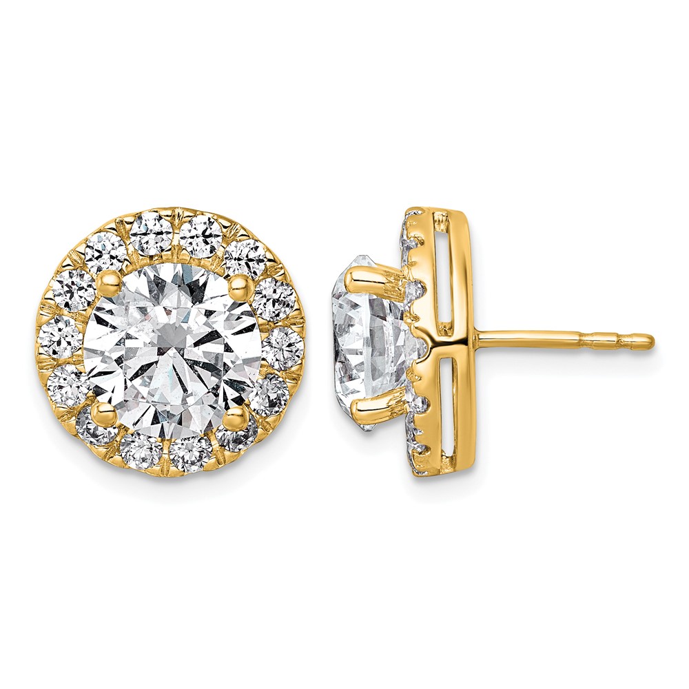 14K Yellow Gold 6.25 Carat Lab Grown Diamond VS+ F+ Round Complete Halo Post Earrings