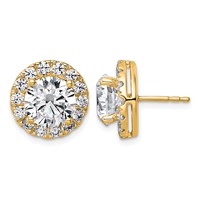 14K Yellow Gold 6.25 Carat Lab Grown Diamond VS+ F+ Round Complete Halo Post Earrings view 1
