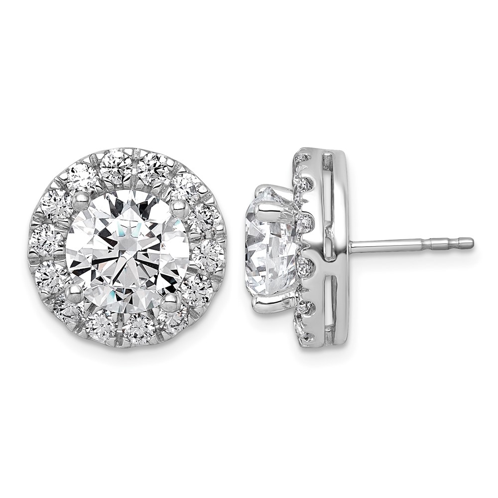 14K White Gold 7.62 Carat Lab Grown Diamond VS+ F+ Round Complete Halo Post Earrings
