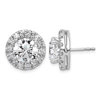 14K White Gold 7.62 Carat Lab Grown Diamond VS+ F+ Round Complete Halo Post Earrings view 1