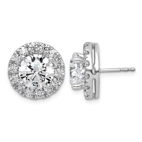14K White Gold 7.62 Carat Lab Grown Diamond VS+ F+ Round Complete Halo Post Earrings