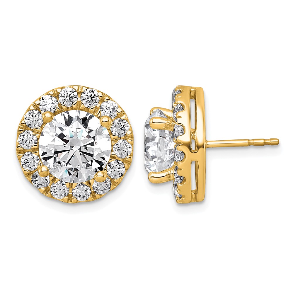 14K Yellow Gold 7.62 Carat Lab Grown Diamond VS+ F+ Round Complete Halo Post Earrings