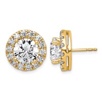 14K Yellow Gold 7.62 Carat Lab Grown Diamond VS+ F+ Round Complete Halo Post Earrings view 1
