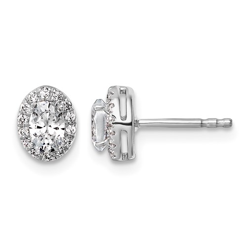 14K White Gold 0.62 Carat Lab Grown Diamond VS+ F+ Complete Oval Halo Earrings