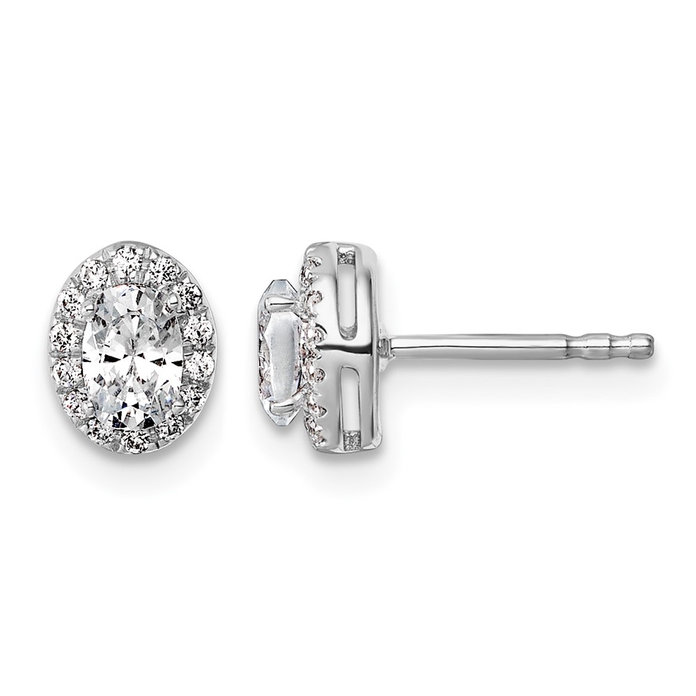 14K White Gold 0.62 Carat Lab Grown Diamond VS SI+ G+ Complete Oval Halo Earrings