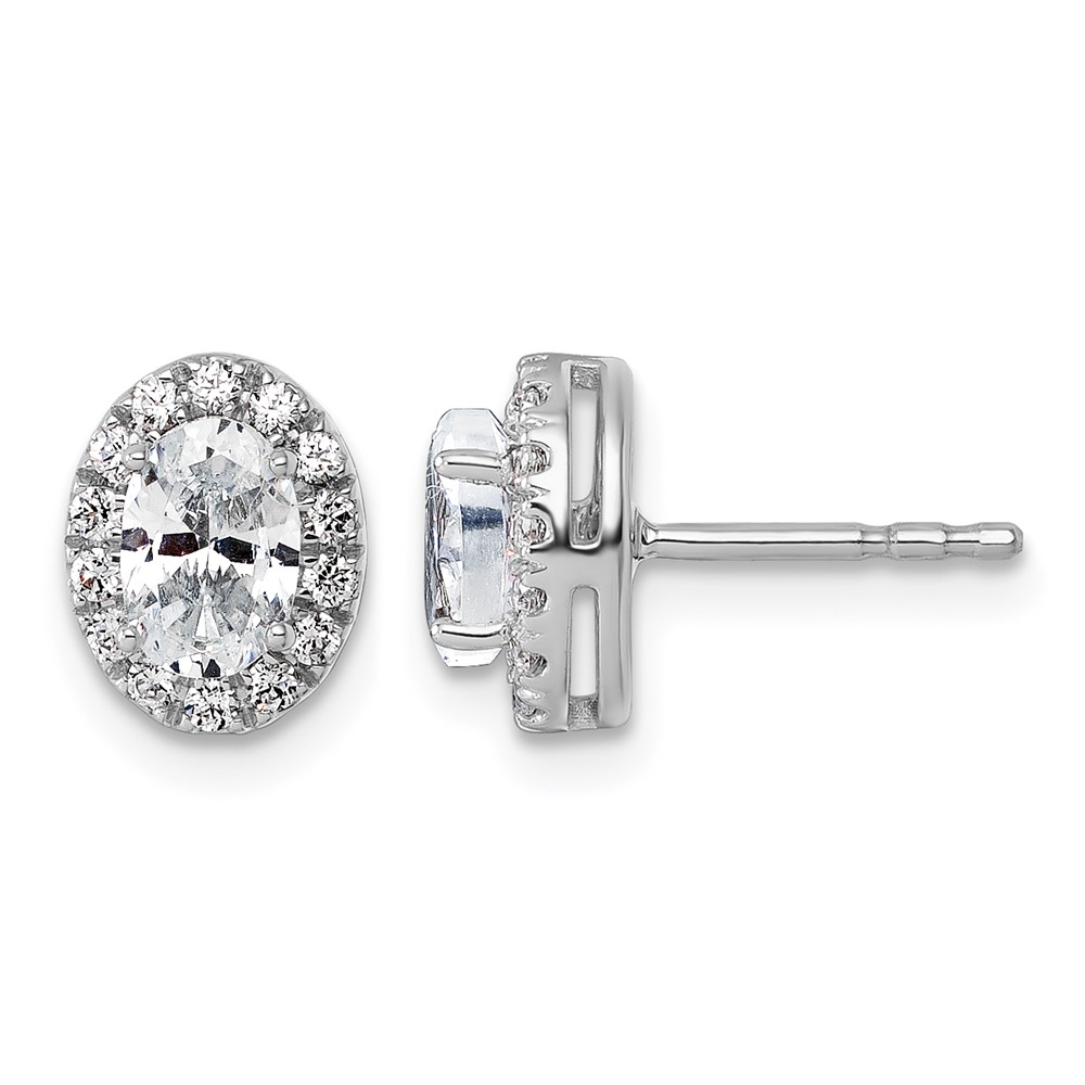 14K White Gold 1.25 Carat Lab Grown Diamond VS+ F+ Complete Oval Halo Earrings