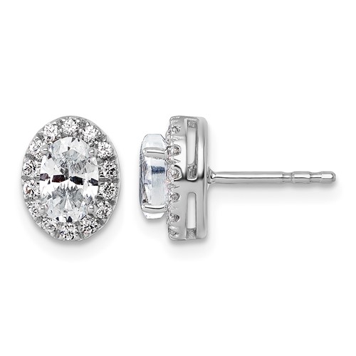 14K White Gold 1.25 Carat Lab Grown Diamond VS+ F+ Complete Oval Halo Earrings