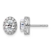 14K White Gold 0.25 Carat Lab Grown Diamond VS SI+ G+ Semi-Mount Oval Halo Earrings view 1