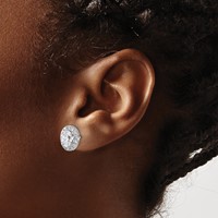 14K White Gold 0.50 Carat Lab Grown Diamond VS SI+ G+ Semi-Mount Oval Halo Earrings view 3