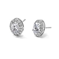 14K White Gold 0.62 Carat Lab Grown Diamond VS+ F+ Complete Oval Halo Earrings view 3