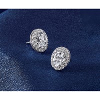 14K White Gold 0.62 Carat Lab Grown Diamond VS+ F+ Complete Oval Halo Earrings view 4
