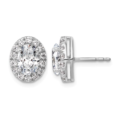 14K White Gold 2.50 Carat Lab Grown Diamond VS+ F+ Complete Oval Halo Earrings