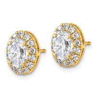 14K Yellow Gold 2.50 Carat Lab Grown Diamond VS+ F+ Complete Oval Halo Earrings view 2