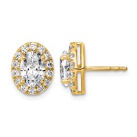 14K Yellow Gold 2.50 Carat Lab Grown Diamond VS+ F+ Complete Oval Halo Earrings view 1