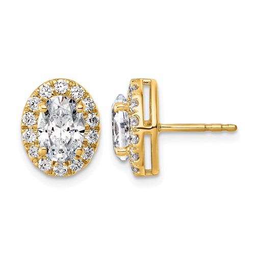 14K Yellow Gold 2.50 Carat Lab Grown Diamond VS+ F+ Complete Oval Halo Earrings