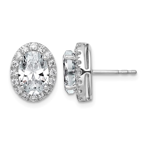14K White Gold 3.50 Carat Lab Grown Diamond VS+ F+ Complete Oval Halo Earrings