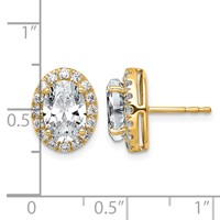 14K Yellow Gold 3.50 Carat Lab Grown Diamond VS+ F+ Complete Oval Halo Earrings view 3