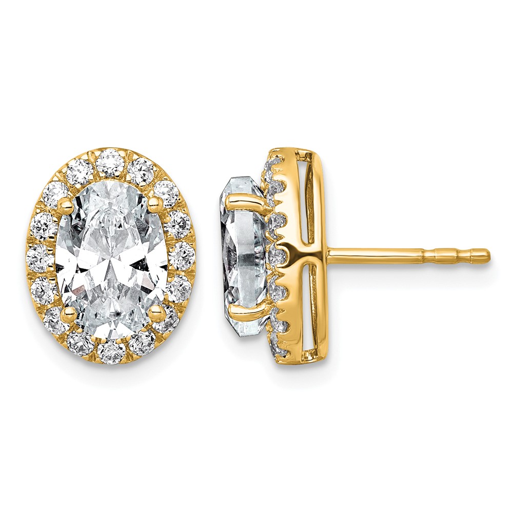 14K Yellow Gold 3.50 Carat Lab Grown Diamond VS+ F+ Complete Oval Halo Earrings