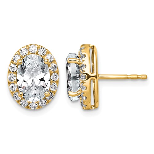 14K Yellow Gold 3.50 Carat Lab Grown Diamond VS+ F+ Complete Oval Halo Earrings