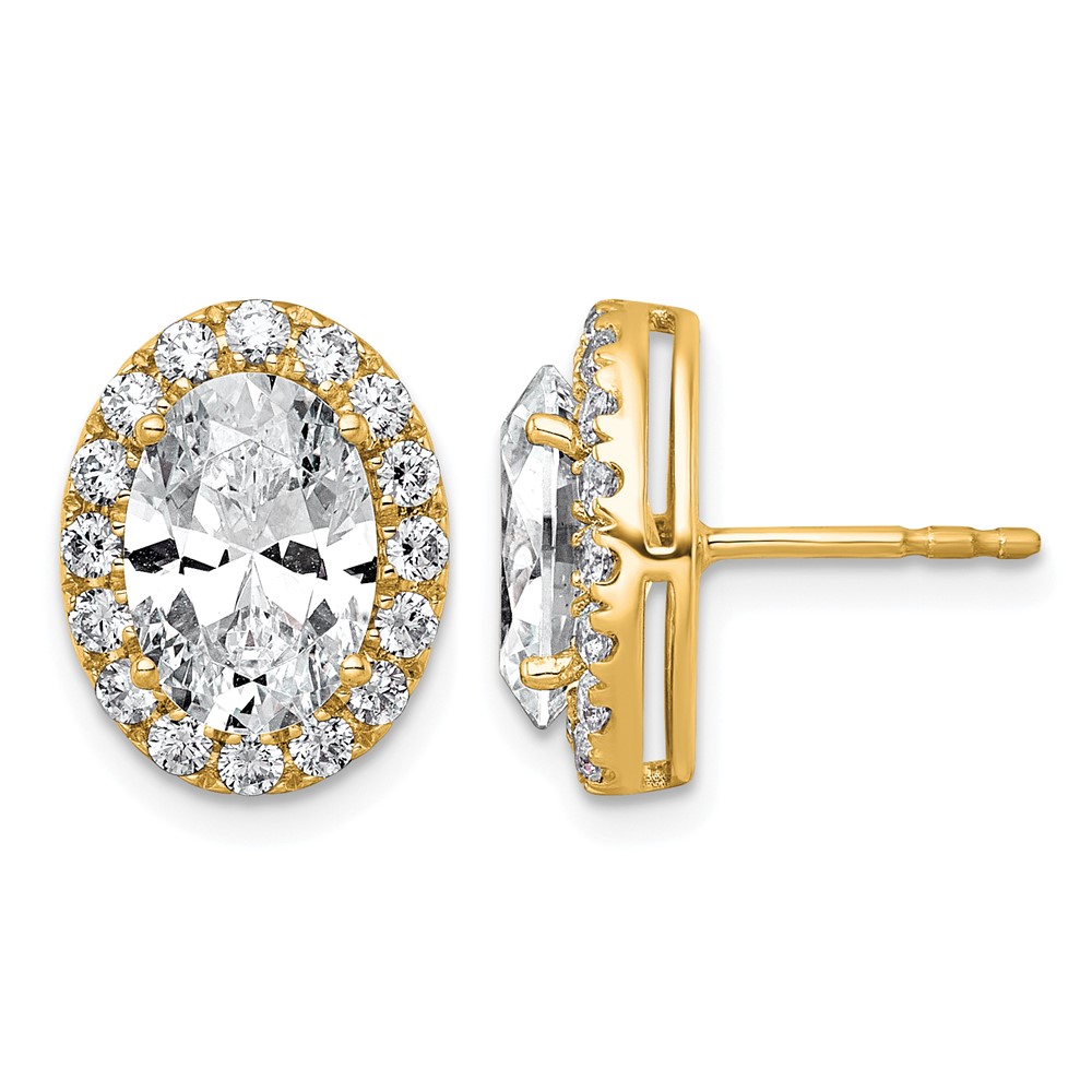 14K Yellow Gold 4.75 Carat Lab Grown Diamond VS+ F+ Complete Oval Halo Earrings