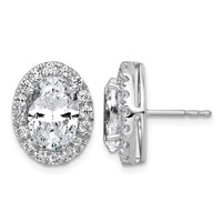14K White Gold 5.88 Carat Lab Grown Diamond VS+ F+ Complete Oval Halo Earrings view 1