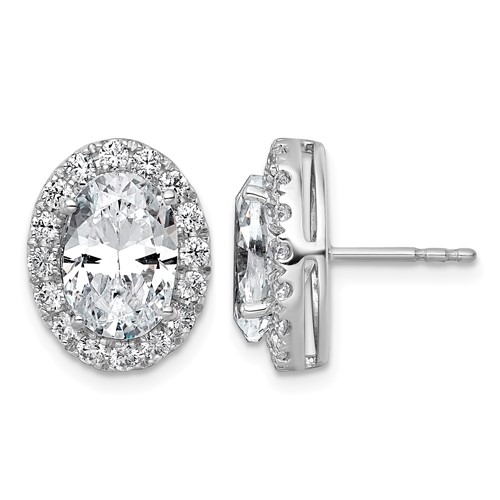 14K White Gold 5.88 Carat Lab Grown Diamond VS+ F+ Complete Oval Halo Earrings