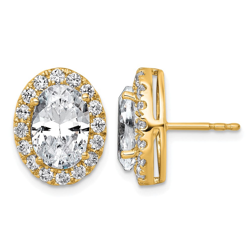 14K Yellow Gold 5.88 Carat Lab Grown Diamond VS+ F+ Complete Oval Halo Earrings