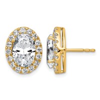 14K Yellow Gold 5.88 Carat Lab Grown Diamond VS+ F+ Complete Oval Halo Earrings view 1