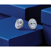 14K White Gold 3.50 Carat Lab Grown Diamond VS+ F+ Complete Oval Halo Earrings view 4
