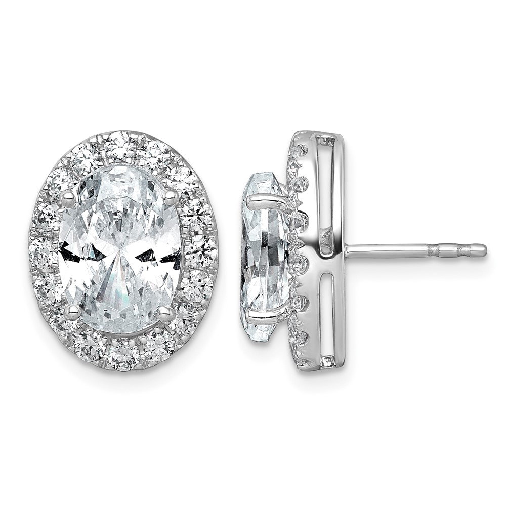 14K White Gold 7.38 Carat Lab Grown Diamond VS+ F+ Complete Oval Halo Earrings