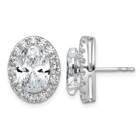 14K White Gold 7.38 Carat Lab Grown Diamond VS+ F+ Complete Oval Halo Earrings view 1