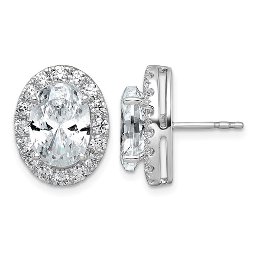 14K White Gold 7.38 Carat Lab Grown Diamond VS+ F+ Complete Oval Halo Earrings