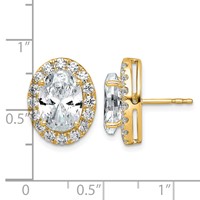 14K Yellow Gold 7.38 Carat Lab Grown Diamond VS+ F+ Complete Oval Halo Earrings view 3